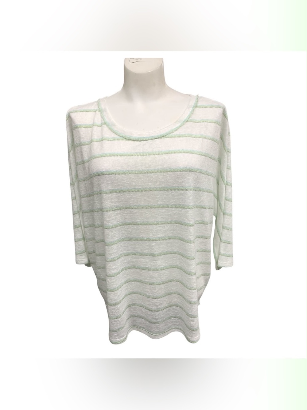 Northern Reflections White Sweater with Mint Green Stripes Size M